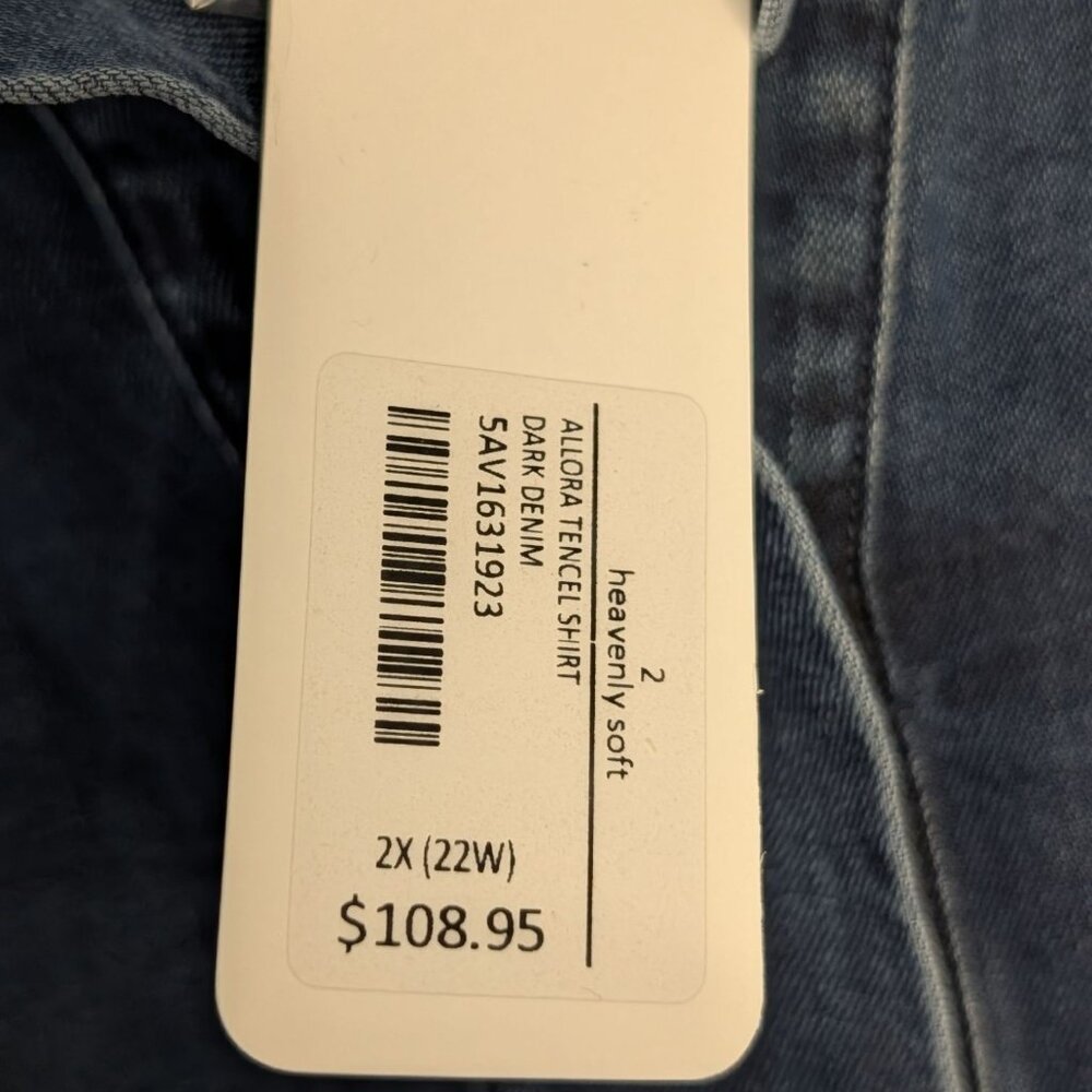 Soft Surroundings Women 2X Tencel Denim Button-Up Shirt Ruffle Collar Split Cuff - Picture 3 of 14